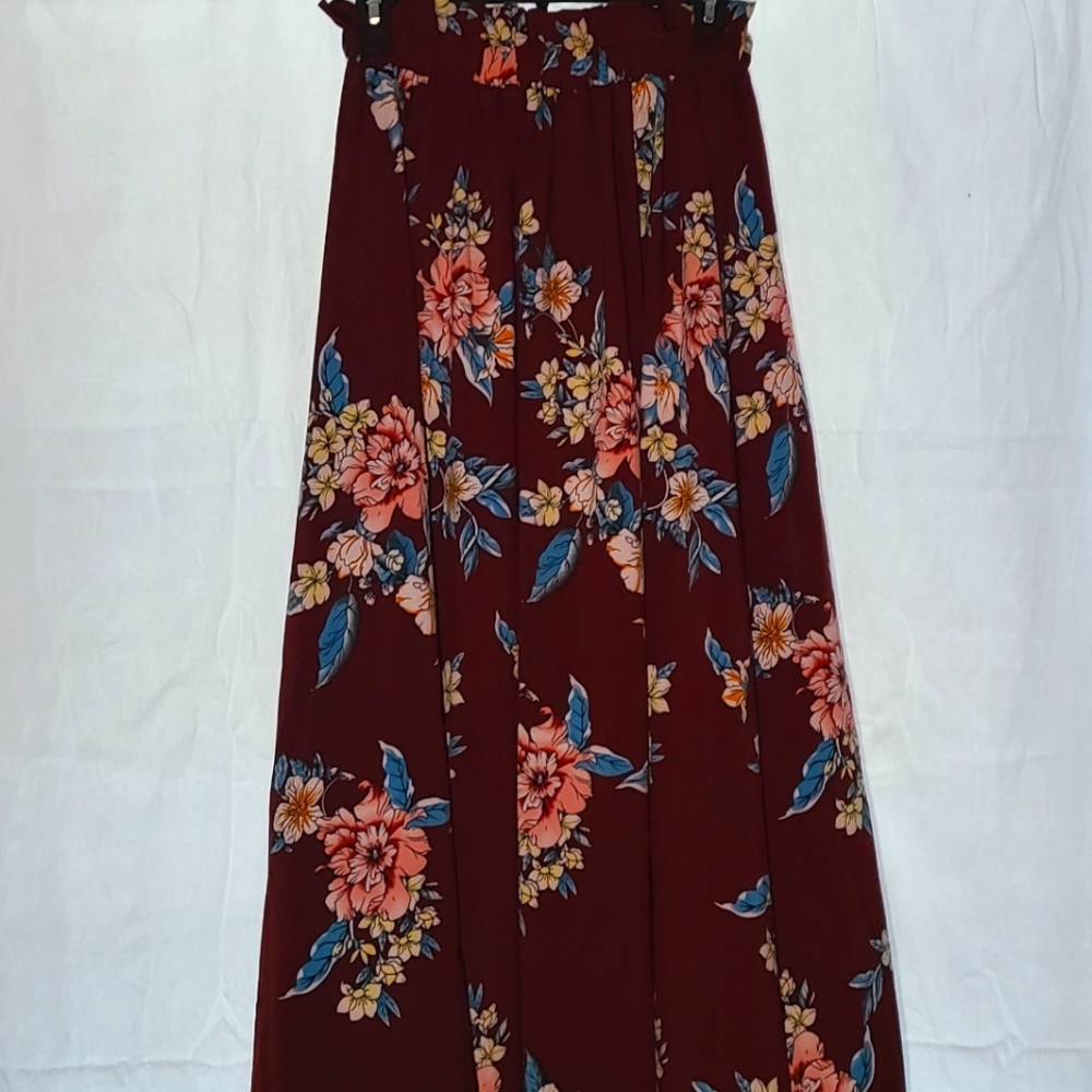 One Size Maxi Red Floral Maxi Skirt
